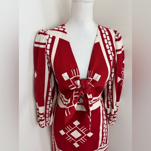 Caroline Constas Sun Goddess Tie-Up Cutout Front Linen Blend Column Dress sz XS - Picture 12 of 16